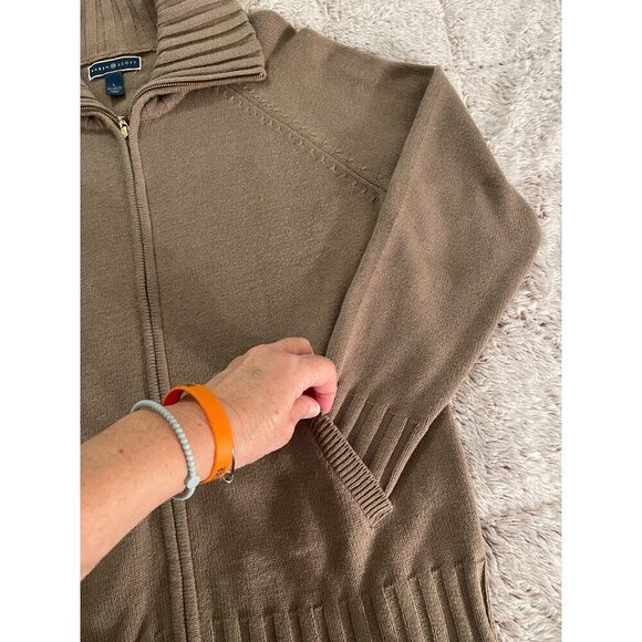 Karen Scott Womens Tan Zip-Up Cardigan Sweater Large Cotton Blend With Pockets & - Picture 3 of 16